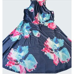 OUGES Womens Floral Halter Neck Sun Dress Large Tropical Vacation Flowy Boho